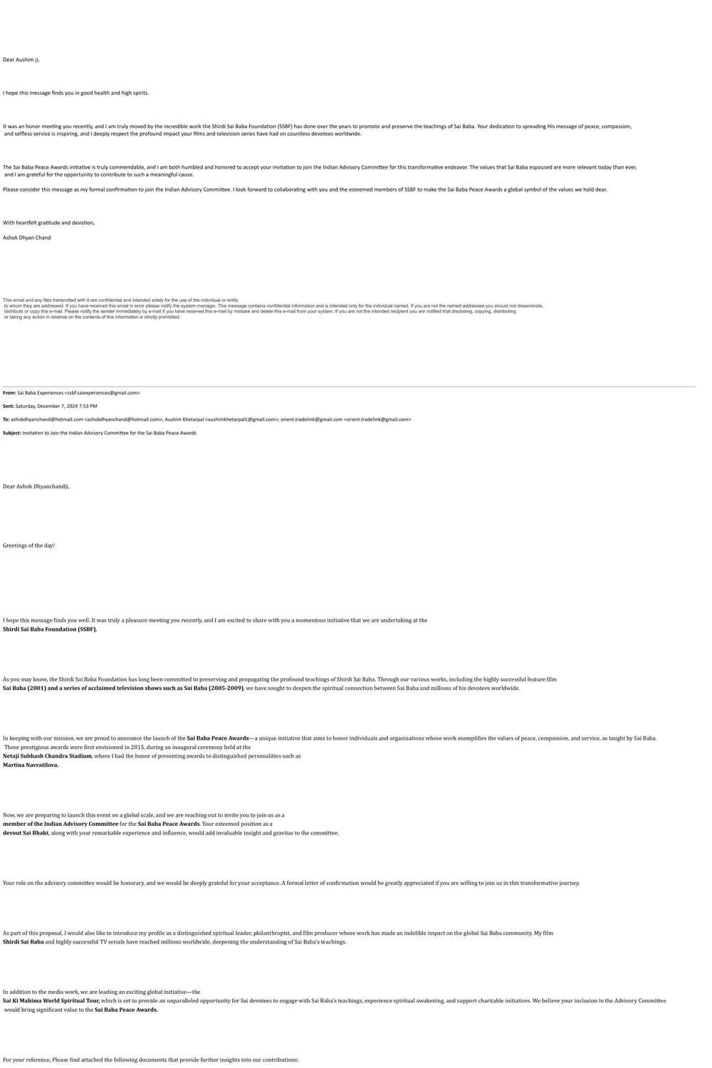 Email Confirmation — Ashok Dhyan Chand