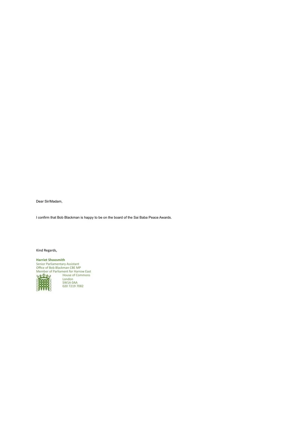 Email Confirmation — Bob Blackman