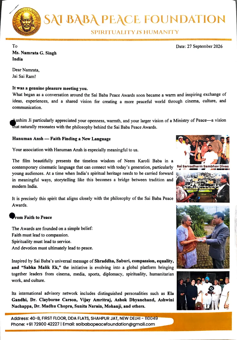 Acceptance Letter — Namrata G Singh