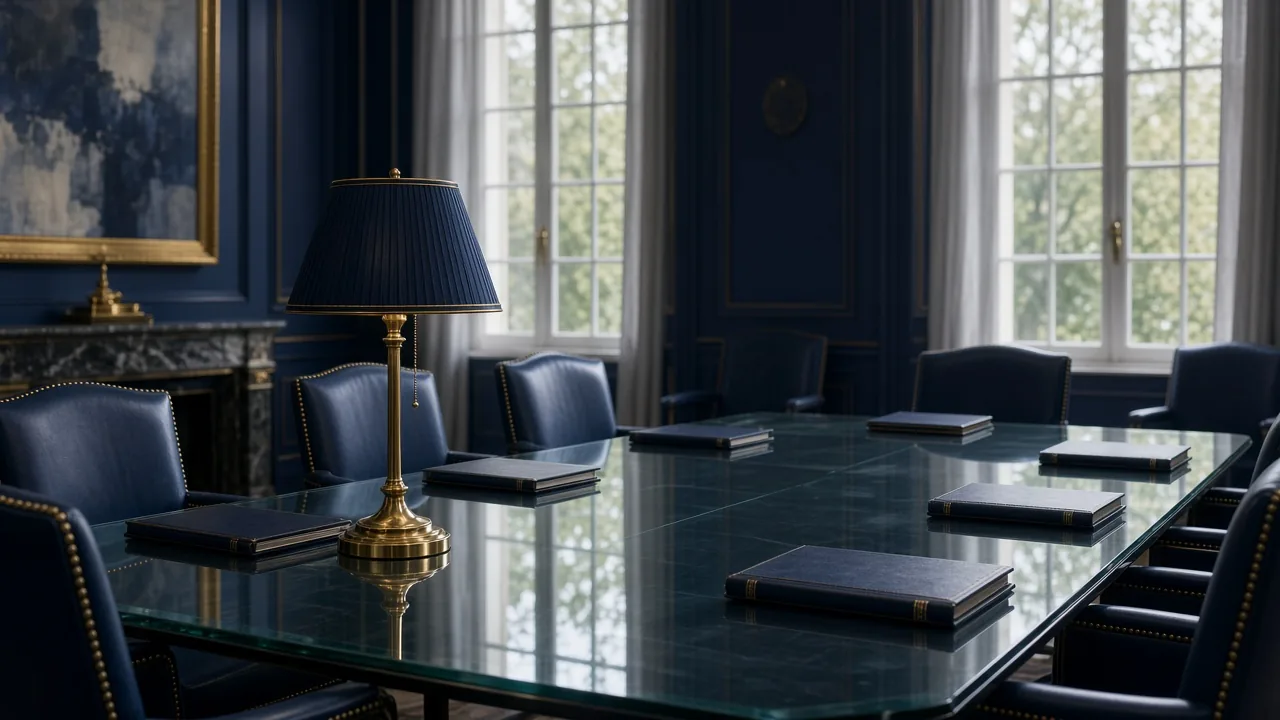 A quiet boardroom prepared for a governance meeting